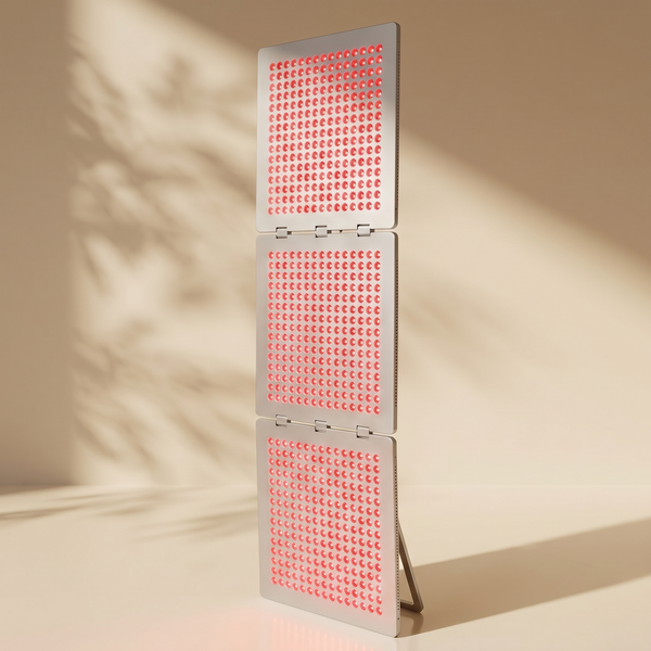 TrueLight Energy Trism red light therapy device three-panel on stand