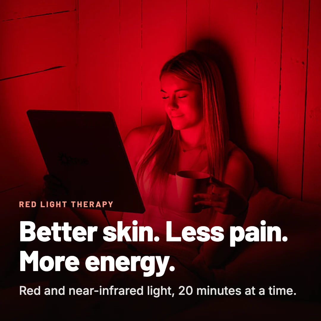 Woman using the TrueLight Energy Square: better skin, less pain, more energy