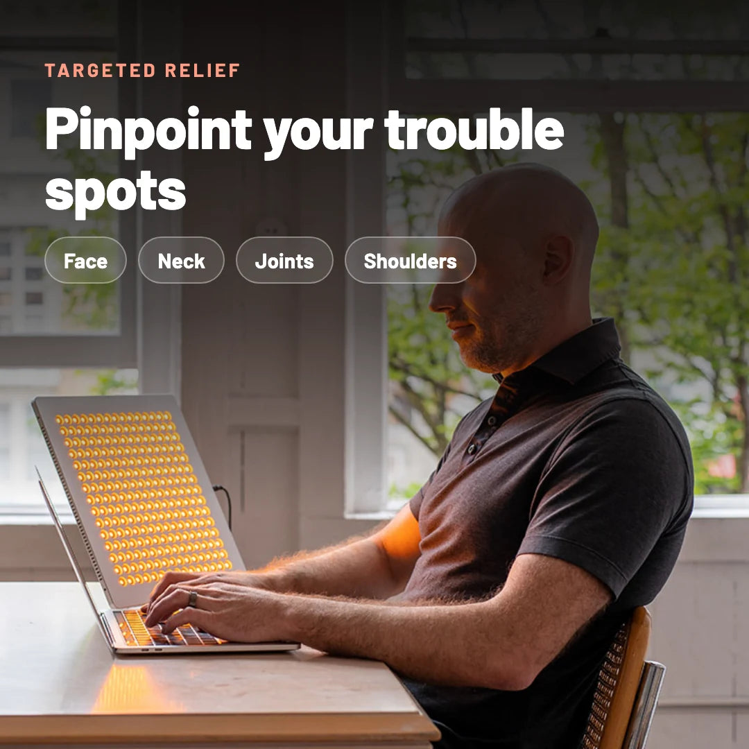 Energy Square on a desk giving targeted relief for face, neck, joints, and shoulders