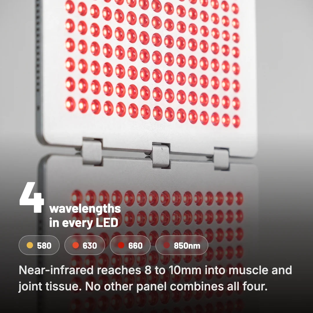 Four wavelengths in every LED, near-infrared reaching 8 to 10mm into tissue