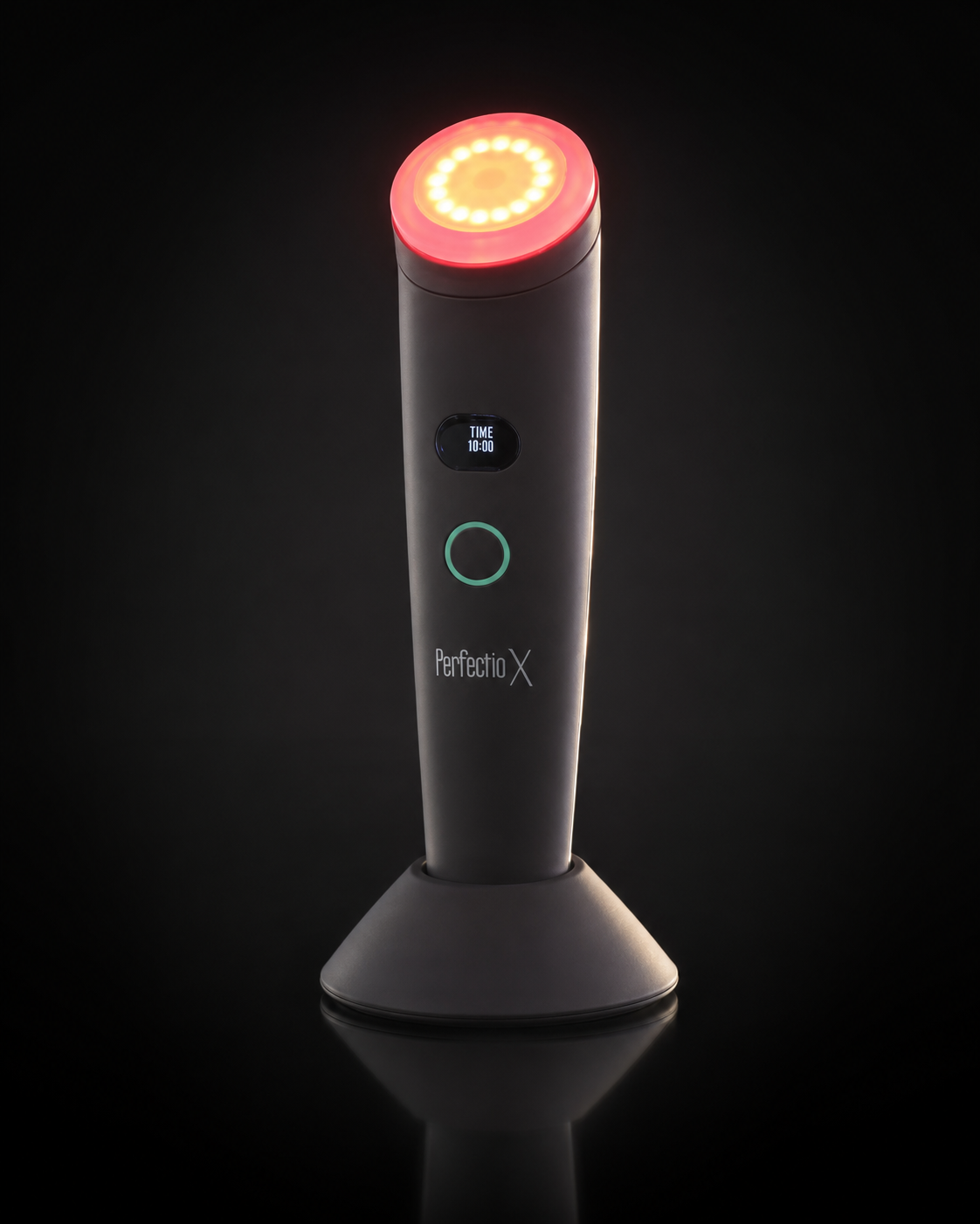 Perfectio X red light ring lit against a dark background